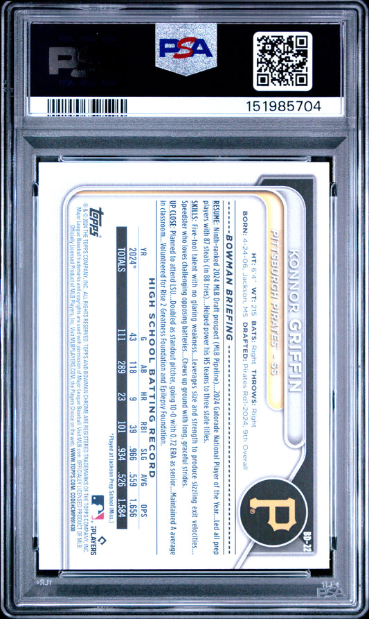 2024 Bowman Draft Konnor Griffin #BD22 1st Bowman PSA 10 Gem Mint